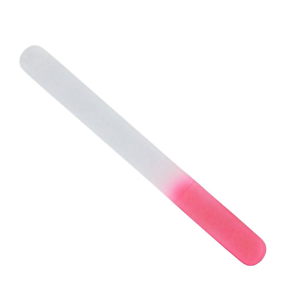 Lime à ongles en verre, bout arrondi. Dégradé de blanc à rose. Pour pédicure.