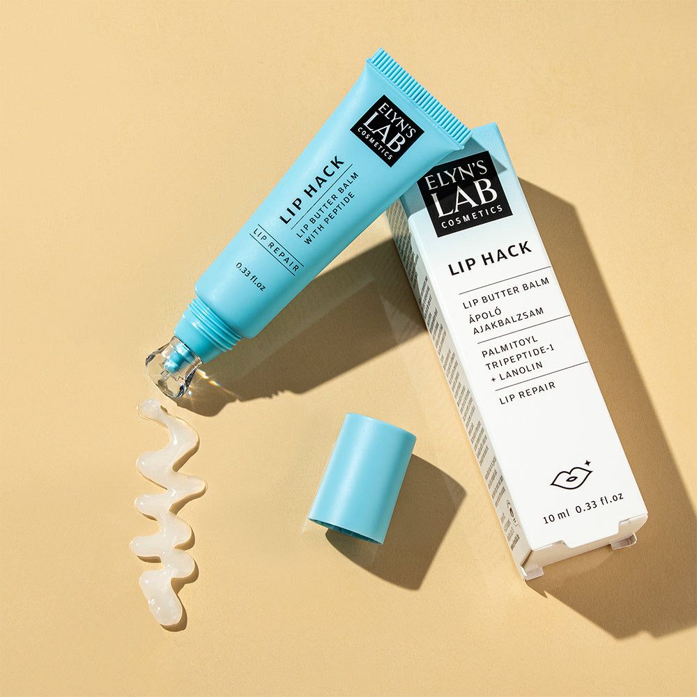 ELYN'S LAB Lip Hack lippenbalsem met aangebrachte textuur, tube en verpakking.