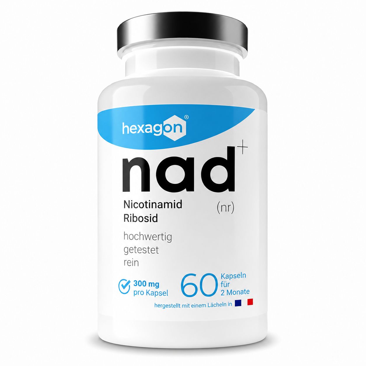 Hexagon NAD+ capsule, 60 capsules voor 2 maanden, gemaakt met een glimlach.