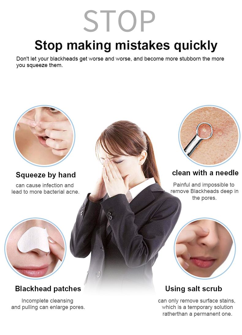 Comparaison des méthodes d'extraction des points noirs. Images de mains, d'outils et de patchs. Texte: Stop making mistakes quickly.