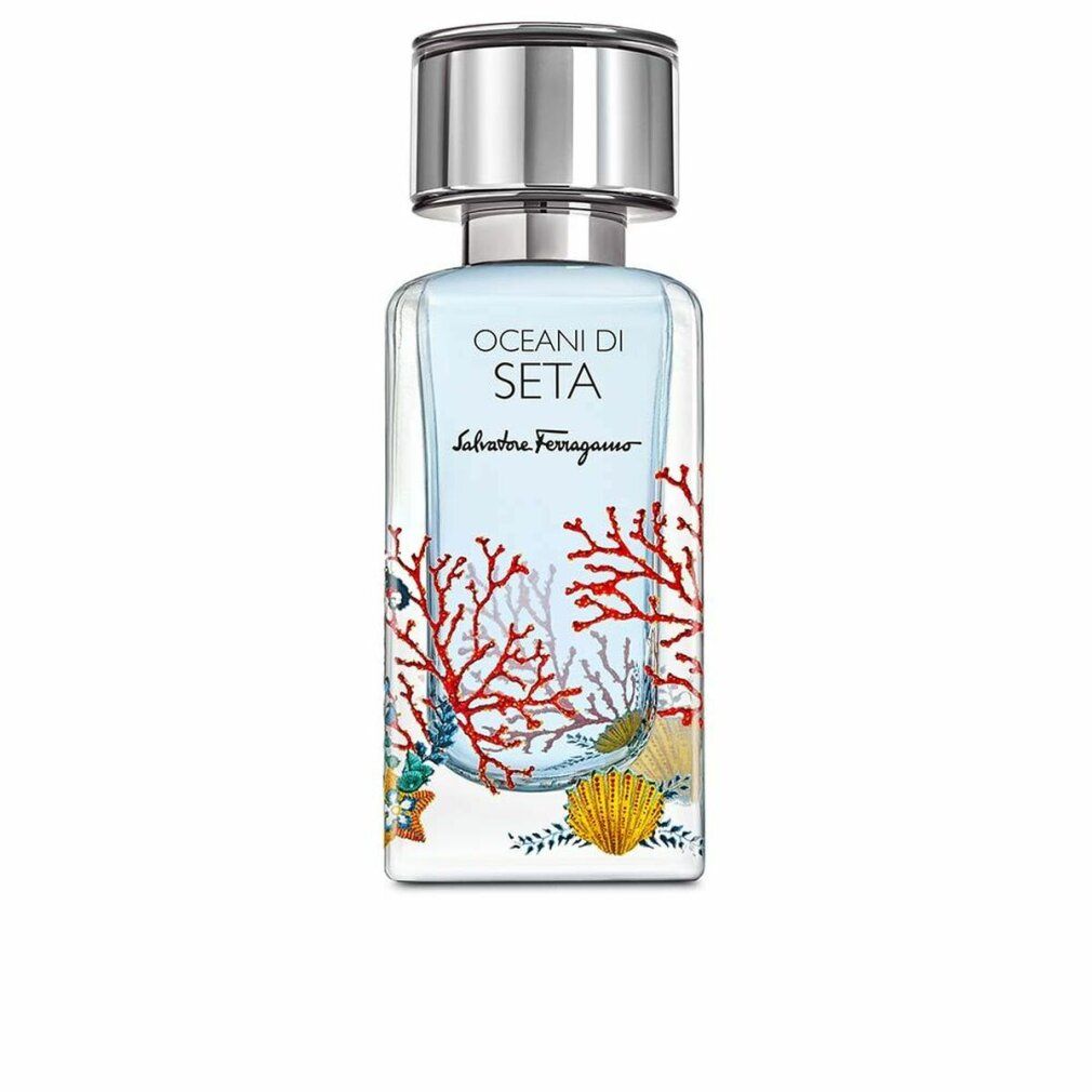 Flacon Salvatore Ferragamo Oceani di Seta Eau de Parfum avec motif corail et coquillage.