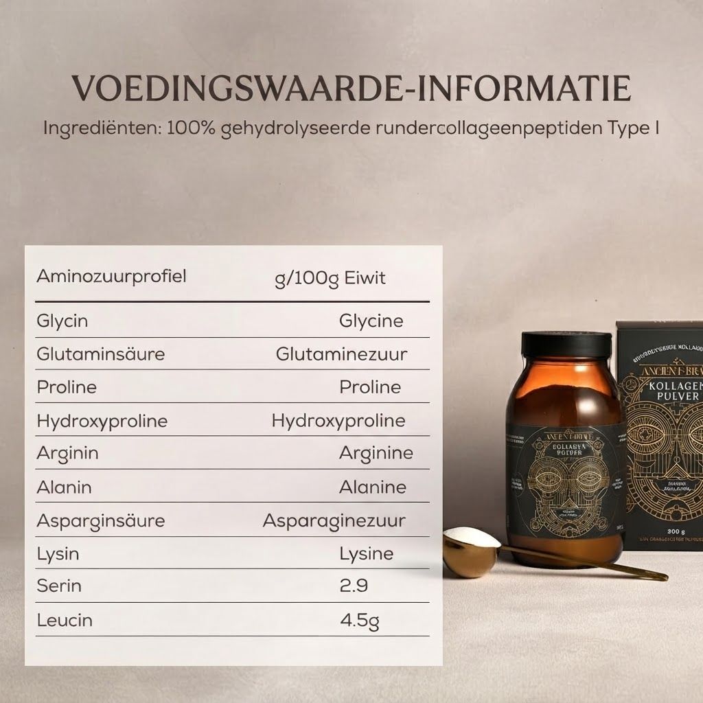 Voedingswaarde-informatie voor collageenpoeder in tabelvorm.
