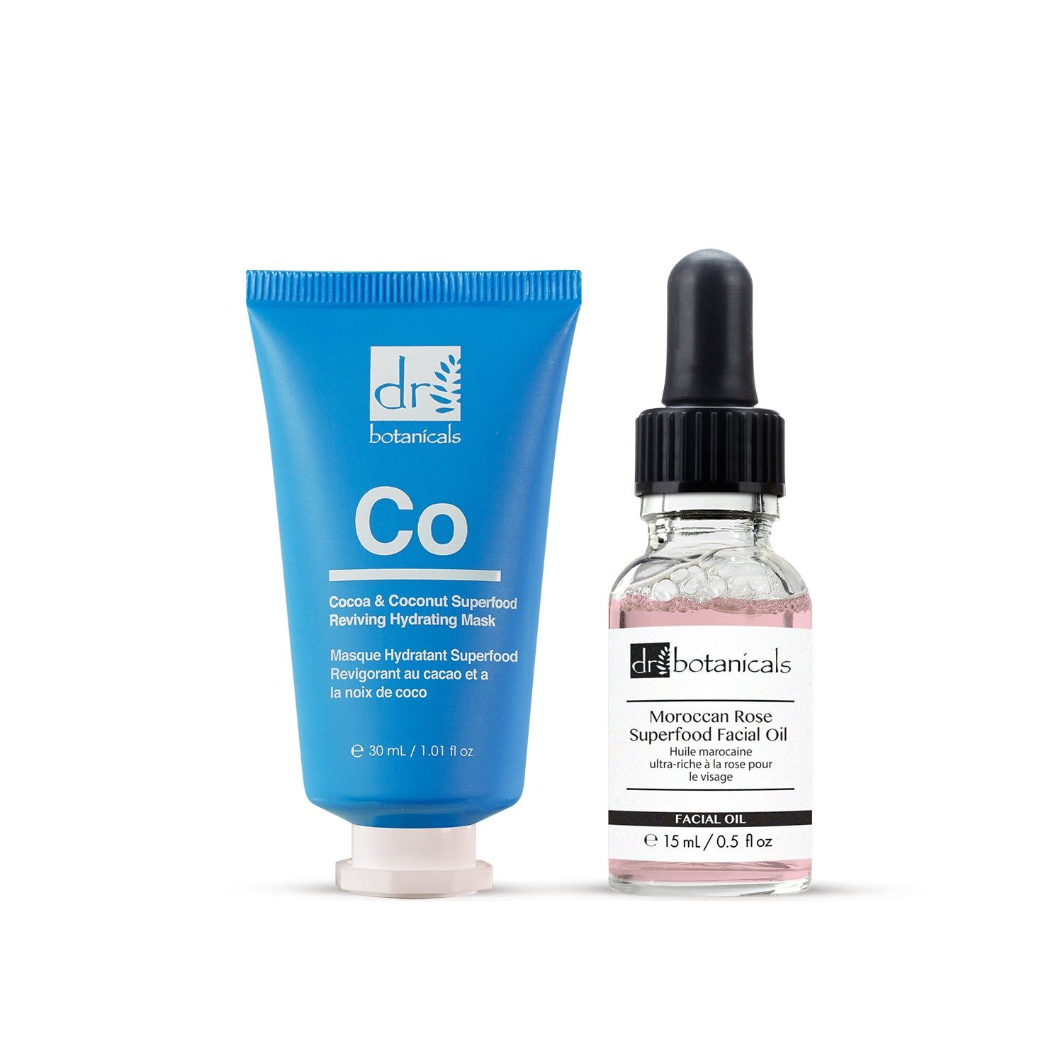 Hydraterend masker en gezichtsolie van Dr. Botanicals.