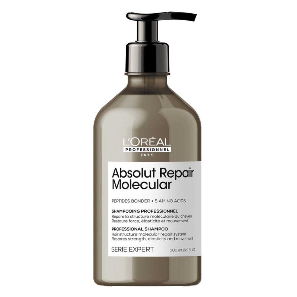 Shampoing L'Oréal Professionnel Absolut Repair Molecular dans un flacon pompe.