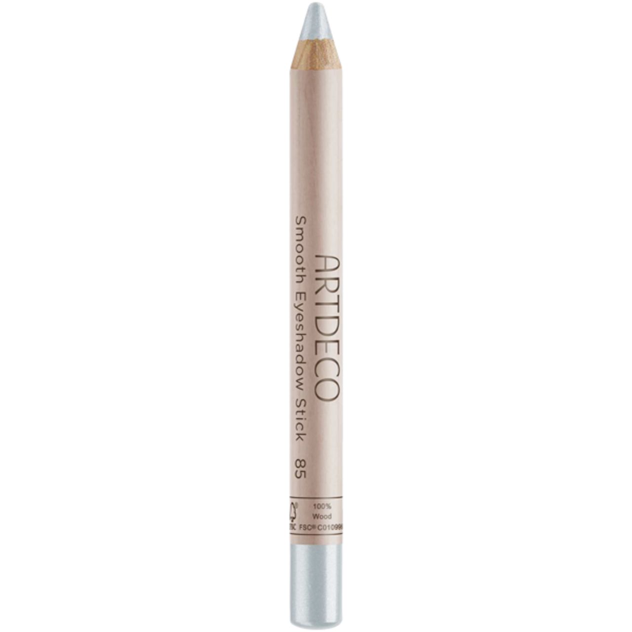 Artdeco Green Couture Smooth Eyeshadow Stick. Beige potlood met zilveren punt. Productnaam en merk gedrukt.