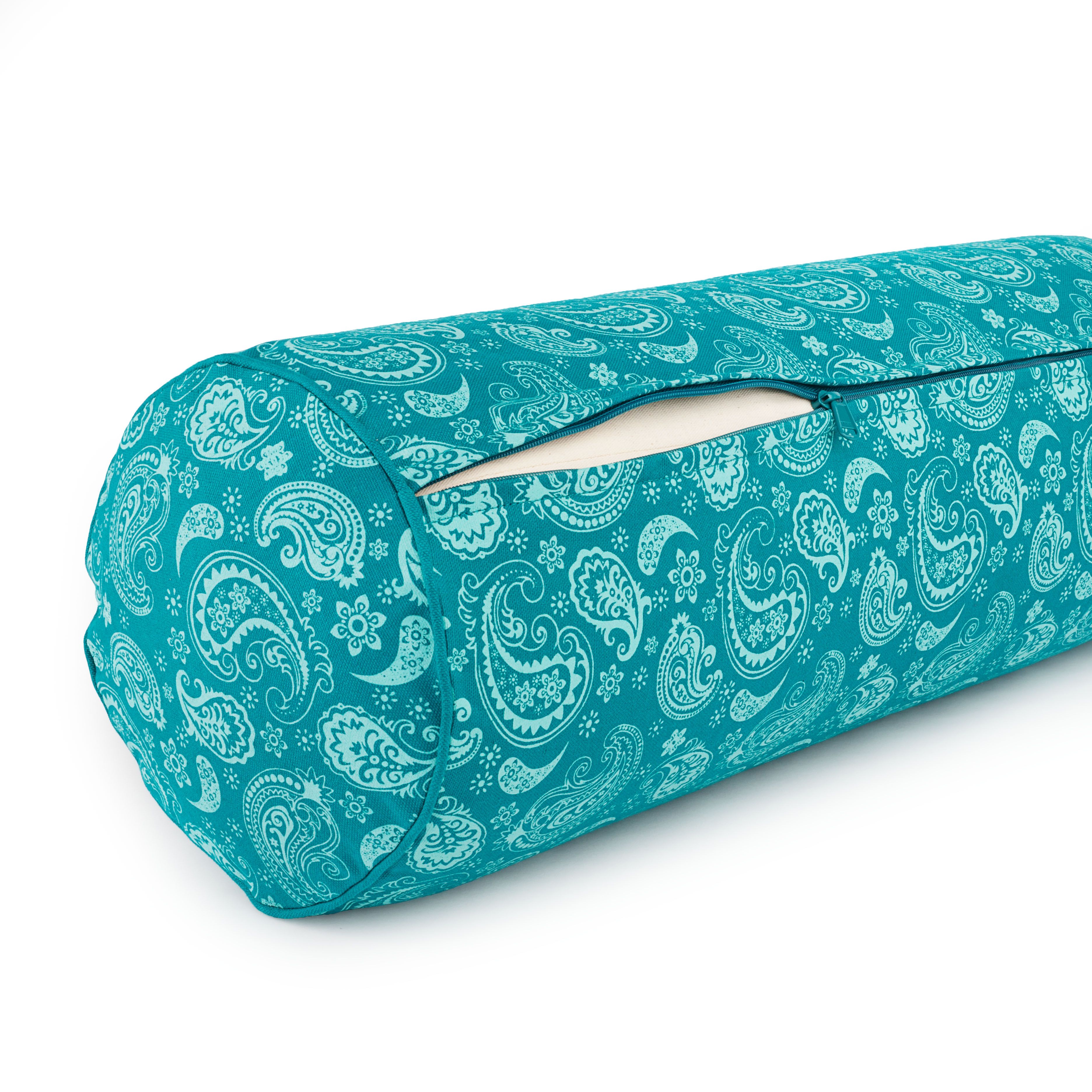 bodhi Collection Maharaja : Traversin de yoga à motifs (rond), "Paisley", essence, KAPOK