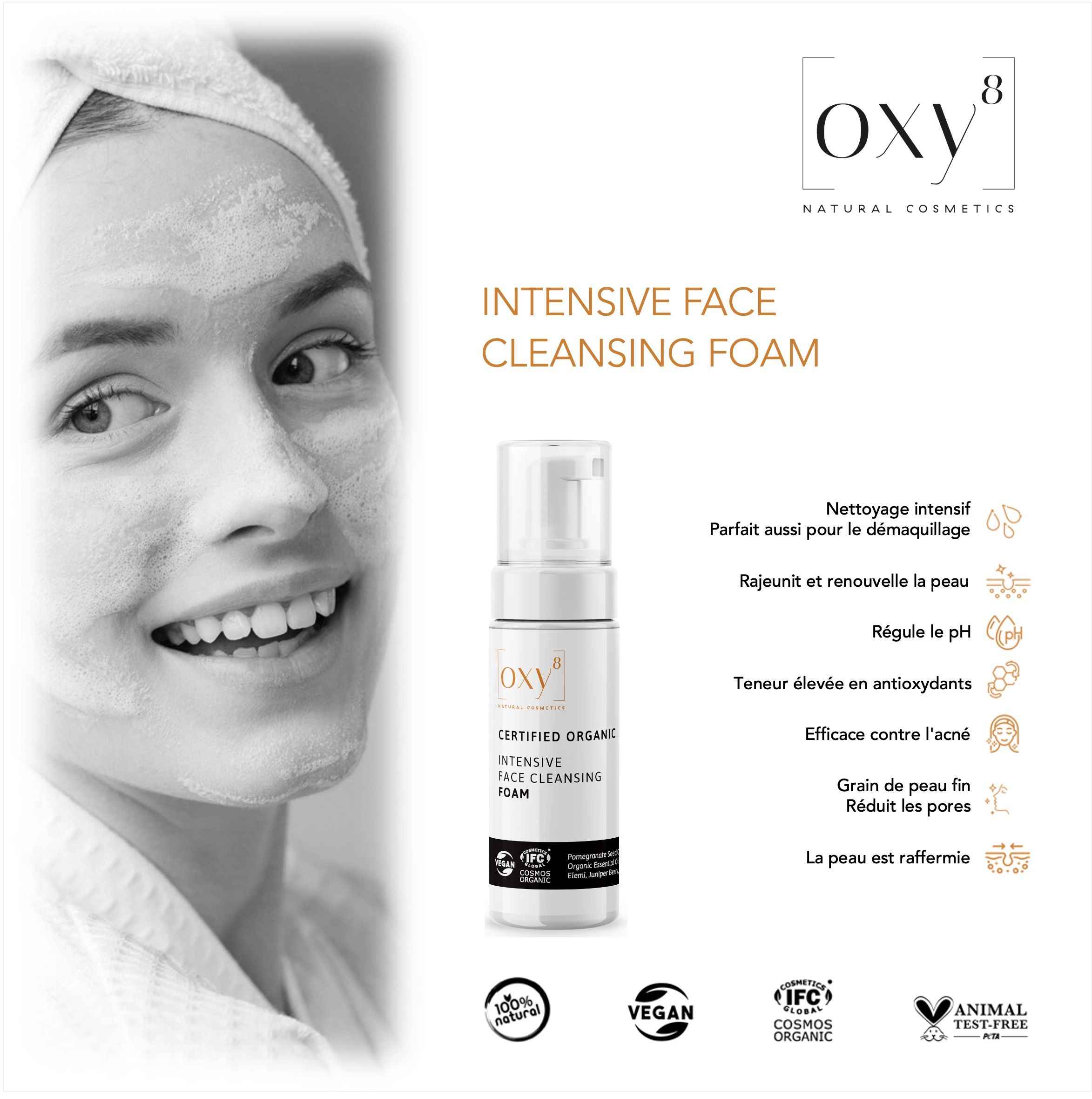 oxy8 Natural Cosmetics INTENSIVE FACE CLEANSING FOAM – Mousse nettoyante  Set économique de 2 pièces