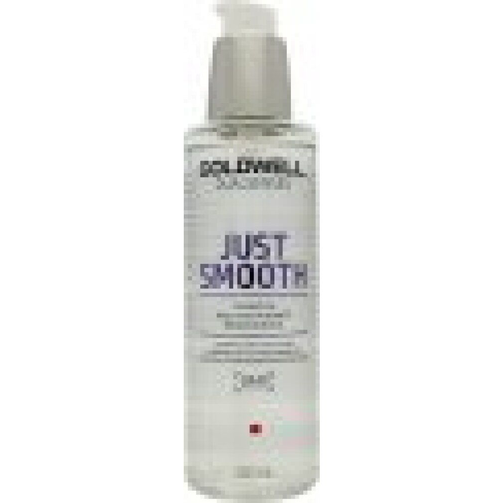 Goldwell Dualsenses Just Smooth Taming Oil. Flacon transparent avec pompe. Nom du produit et marque visibles.
