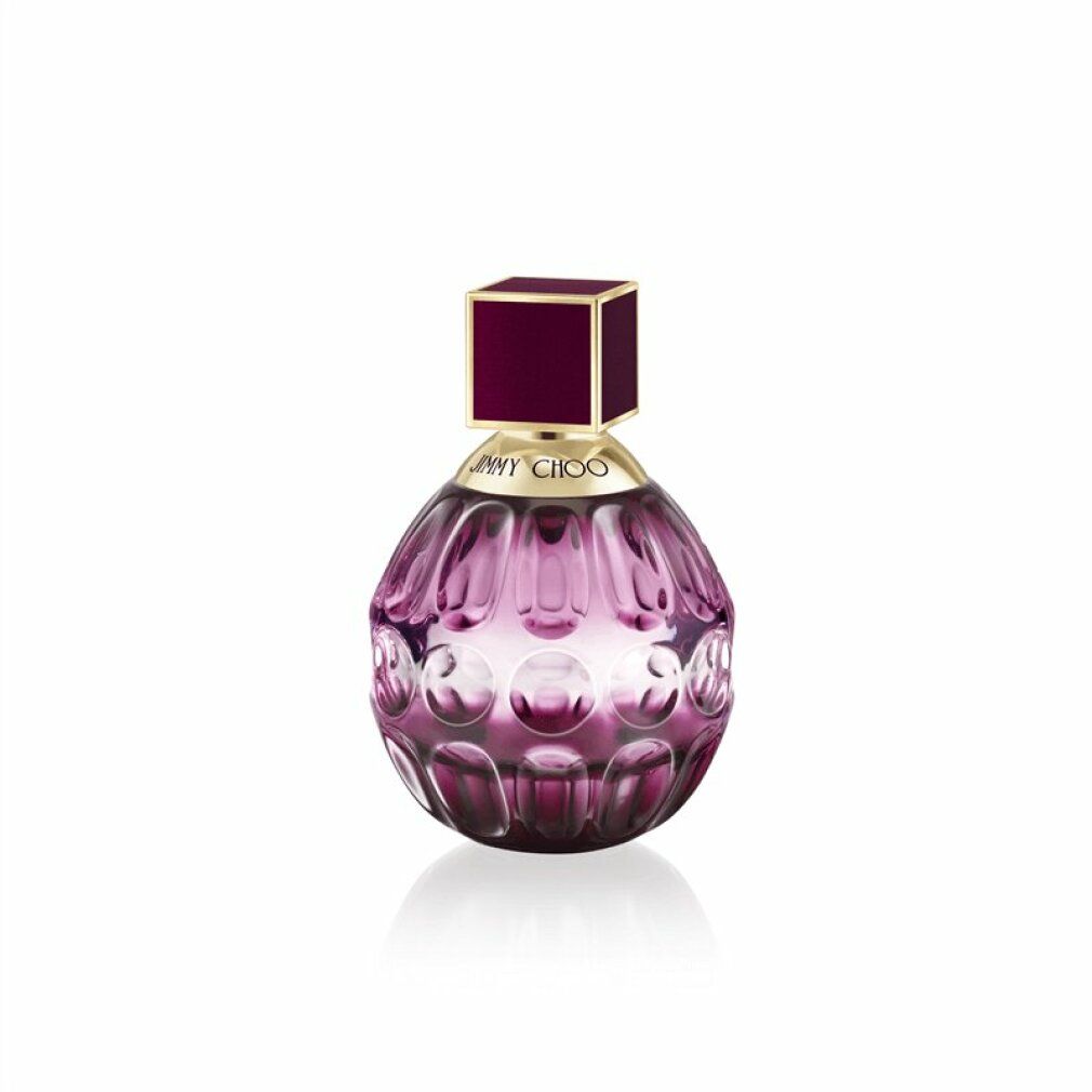 Roze ronde fles van Jimmy Choo Fever Eau de Parfum. Vierkante dop. Gouden hals.