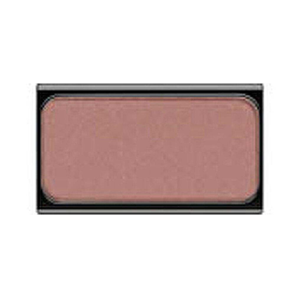 Rechthoekige blush in roze kleur, in zwarte houder.