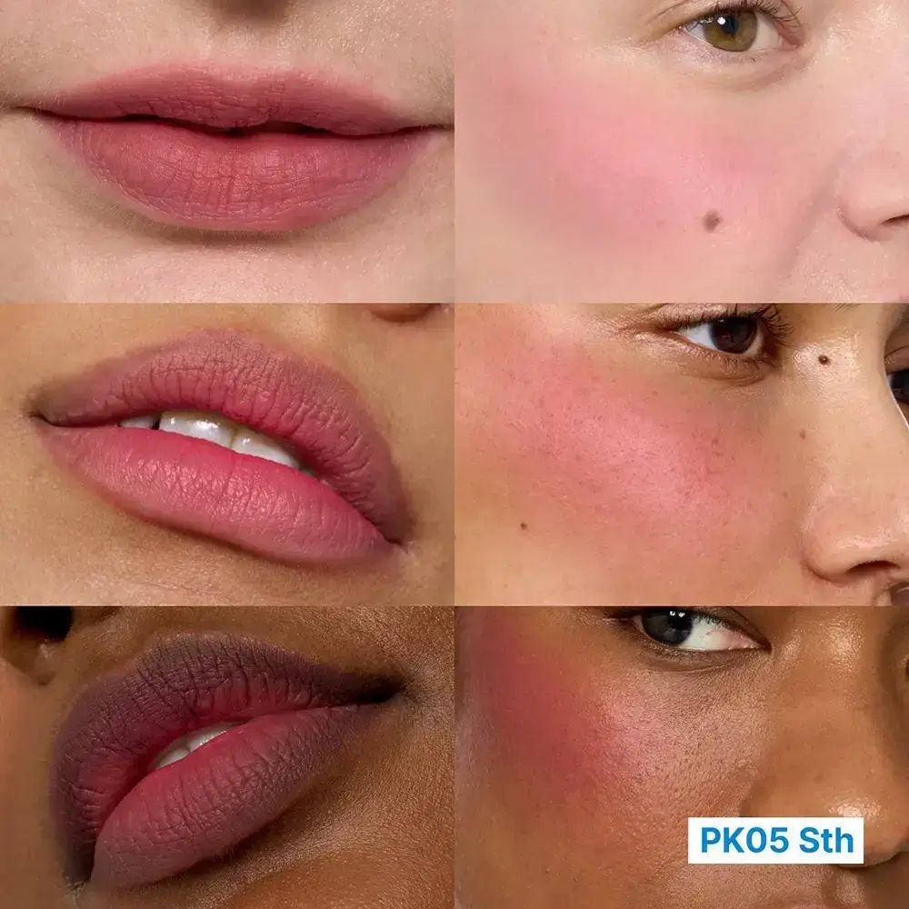 Meerdere lippen en wangen met roze tinten. Tekst: PK05 Sth.