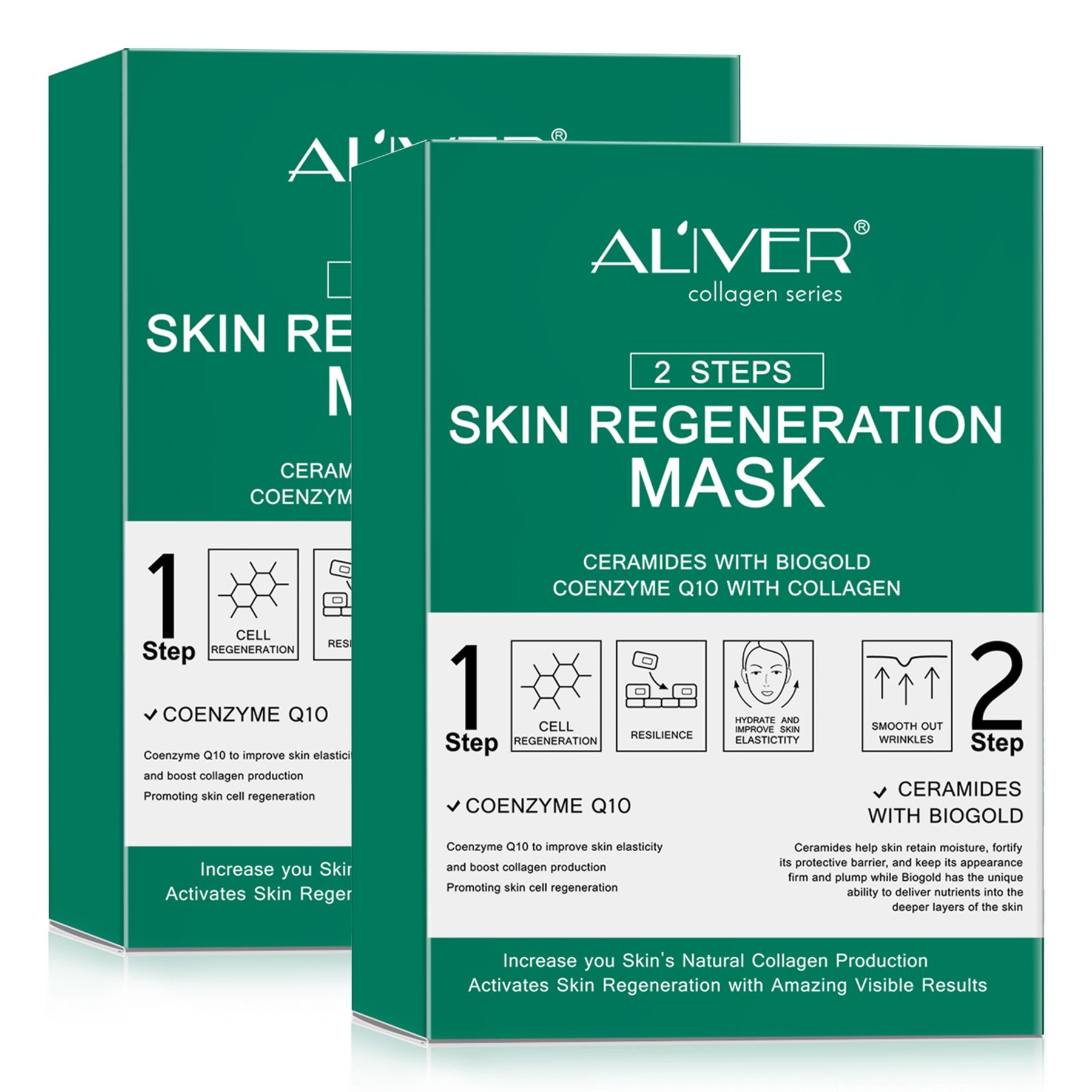 ALIVER 2-staps anti-aging gezichtsmaskersysteem met collageen en co-enzym Q10
