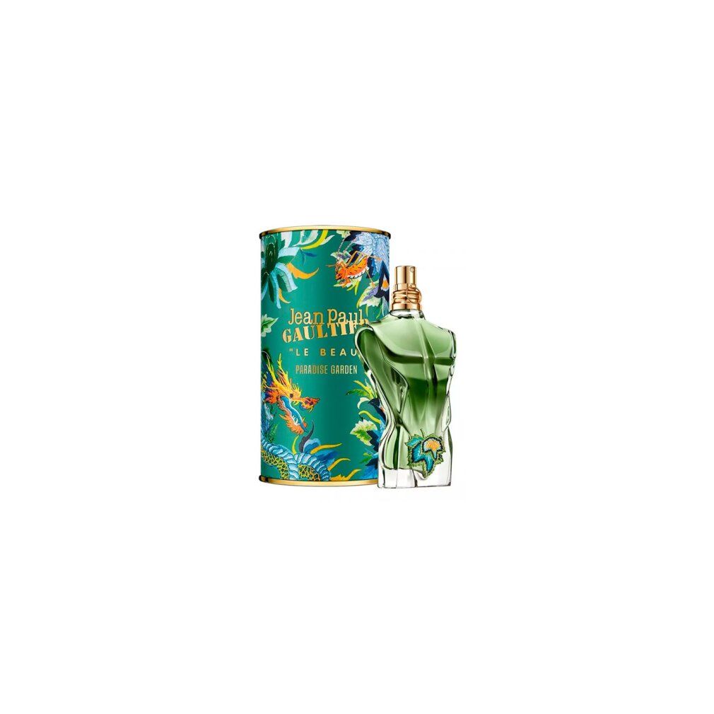 Flacon et boîte Jean Paul Gaultier Le Beau Paradise Garden Eau de Parfum avec motif dragon.