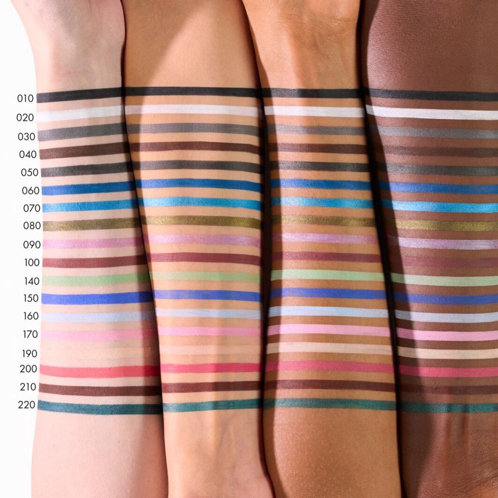 Bras de différentes carnations montrant les teintes du crayon khôl. Numéros de couleurs visibles.