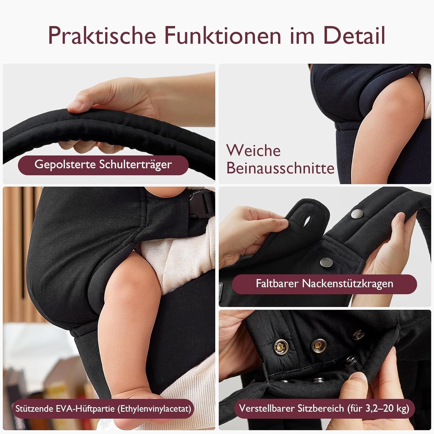 Momcozy Porte-bébé – Léger et respirant noir