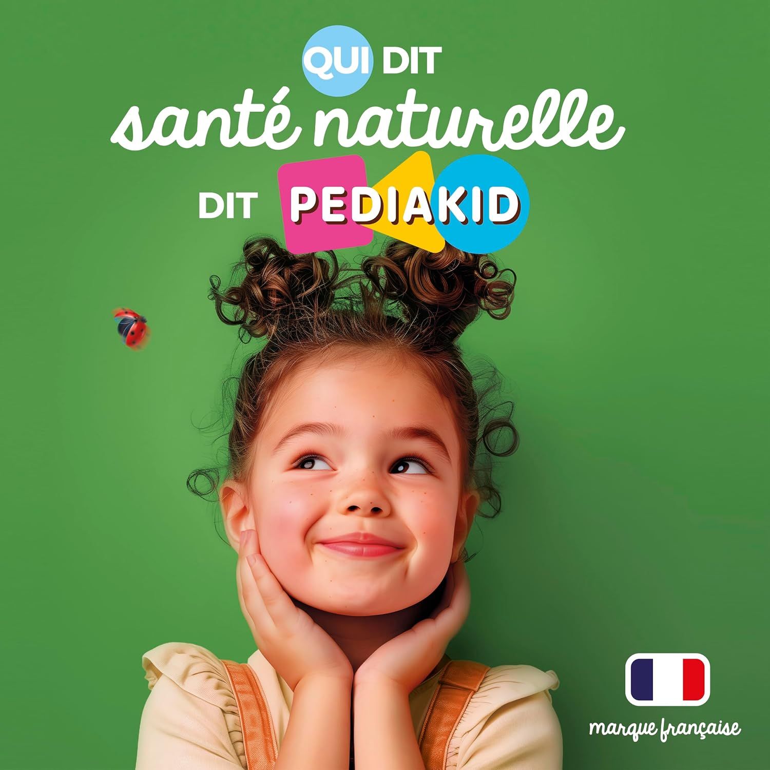 Jeune fille regarde en l'air, inscription "Qui dit santé naturelle dit Pediakid".