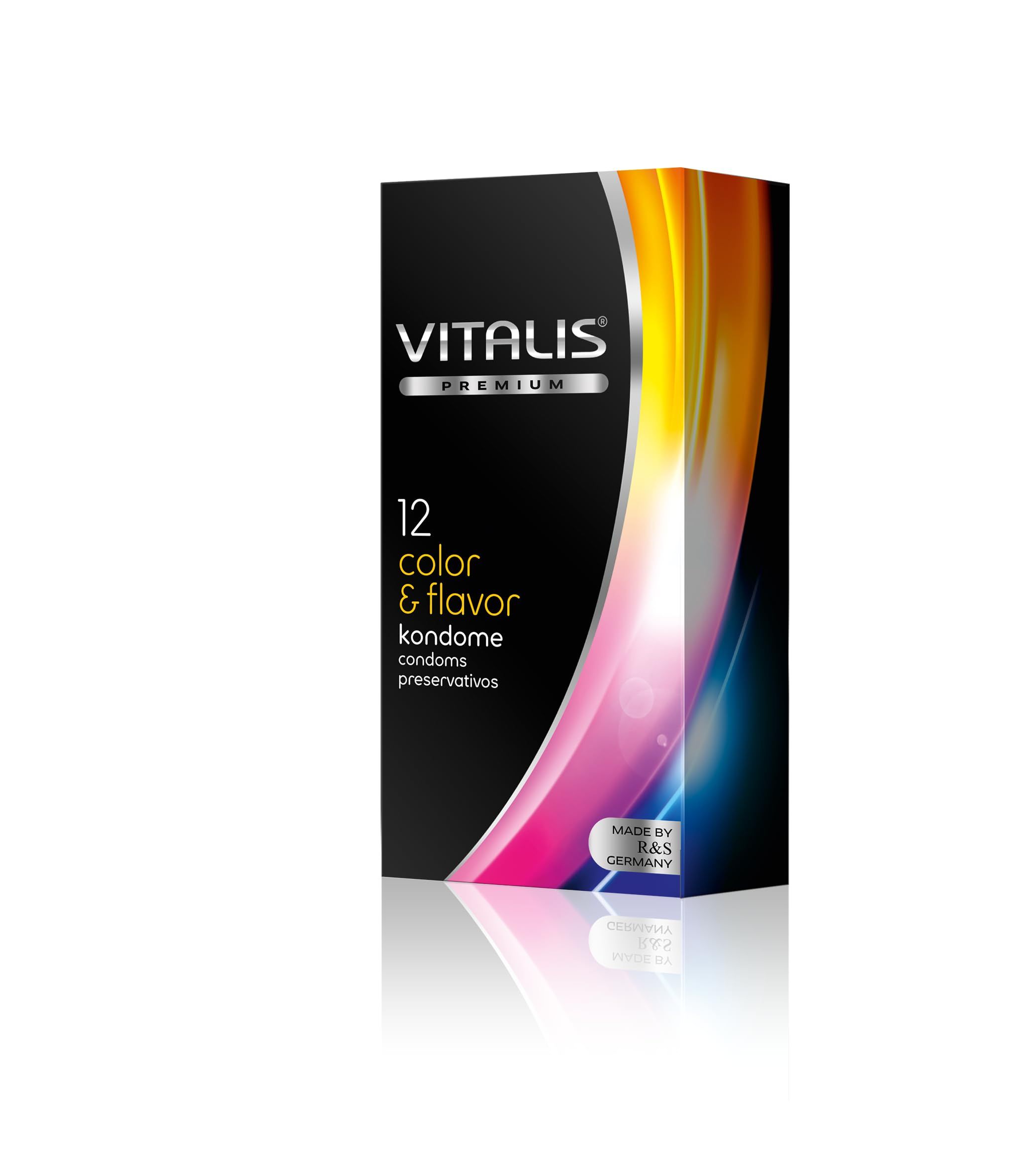 Préservatifs Vitalis Premium, 12 unités, couleur et saveur. Fabriqué en Allemagne.