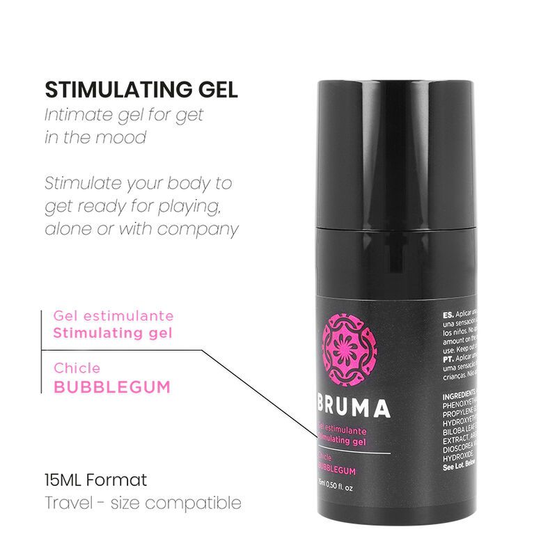 Fles Bruma Stimulatiegel Bubblegum 15ml met dispenser.