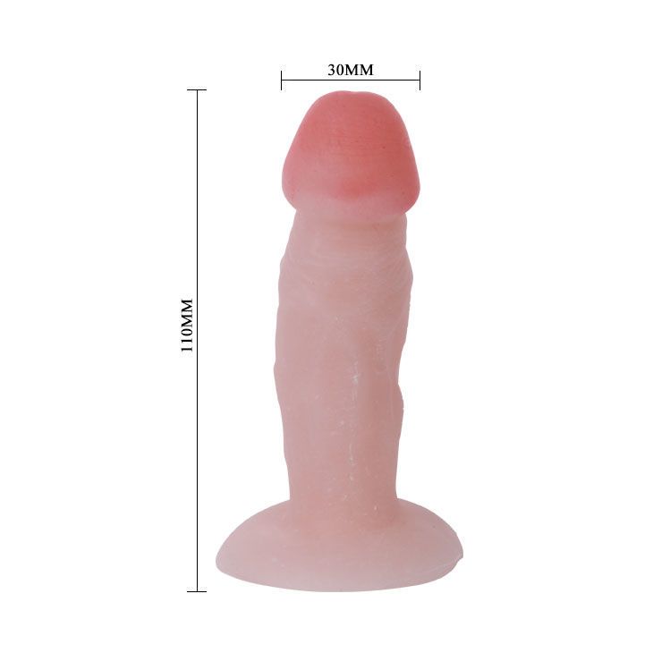 Plug en forme de pénis, rose et rose clair. Avec base. Dimensions : 110 mm de long, 30 mm de diamètre.