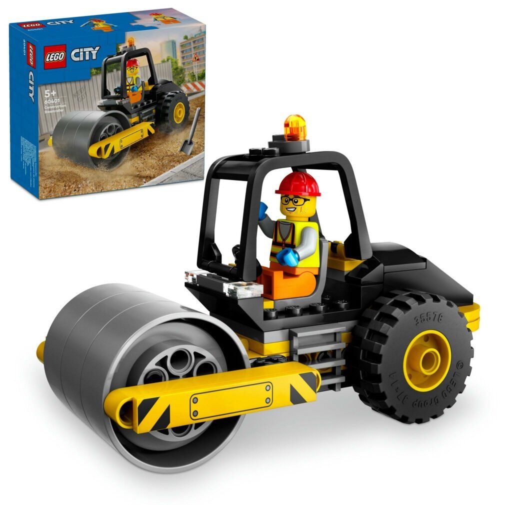 LEGO City 60401. Compacteur avec figurine. Noir et jaune. L'emballage montre le set. Pour enfants de 5 ans et plus.