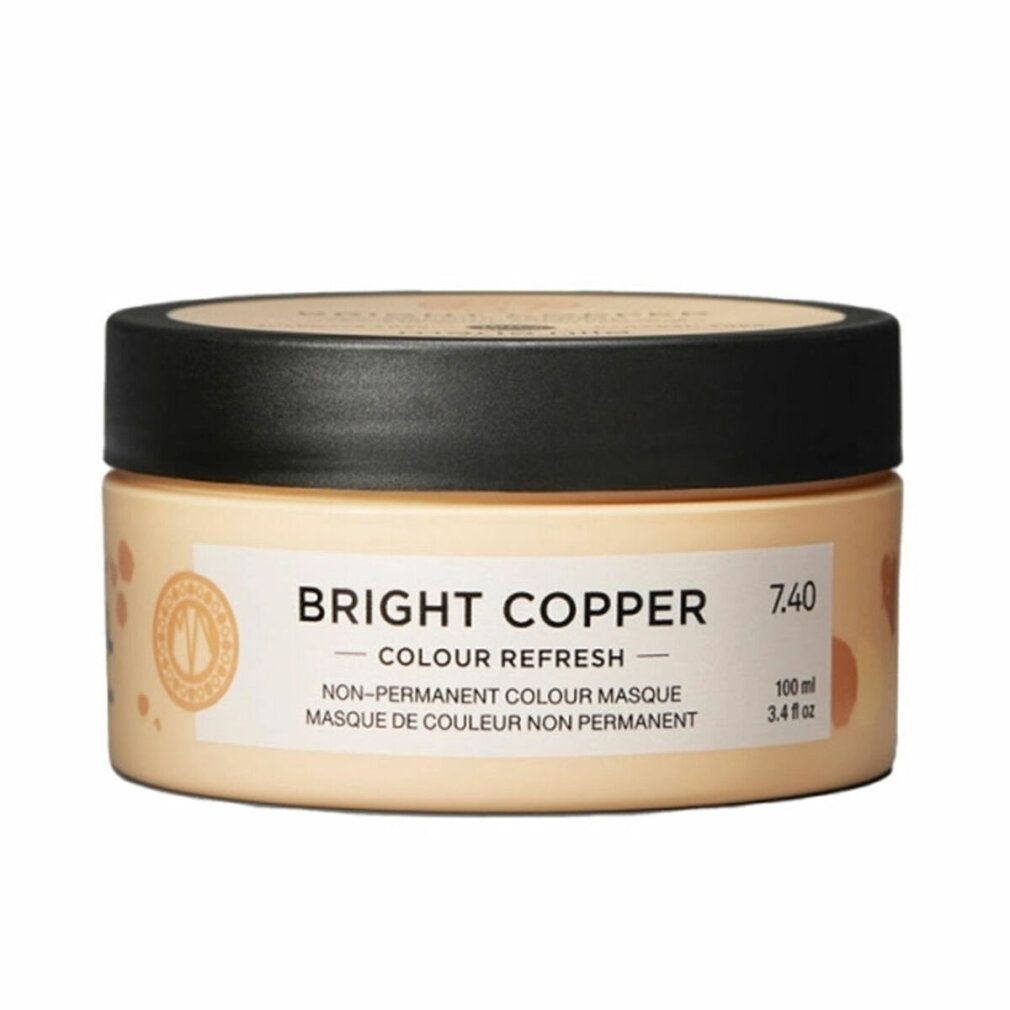 Beige pot met zwarte deksel. Opschrift: Bright Copper, Colour Refresh, 7.40. Niet-permanente kleurmasker.