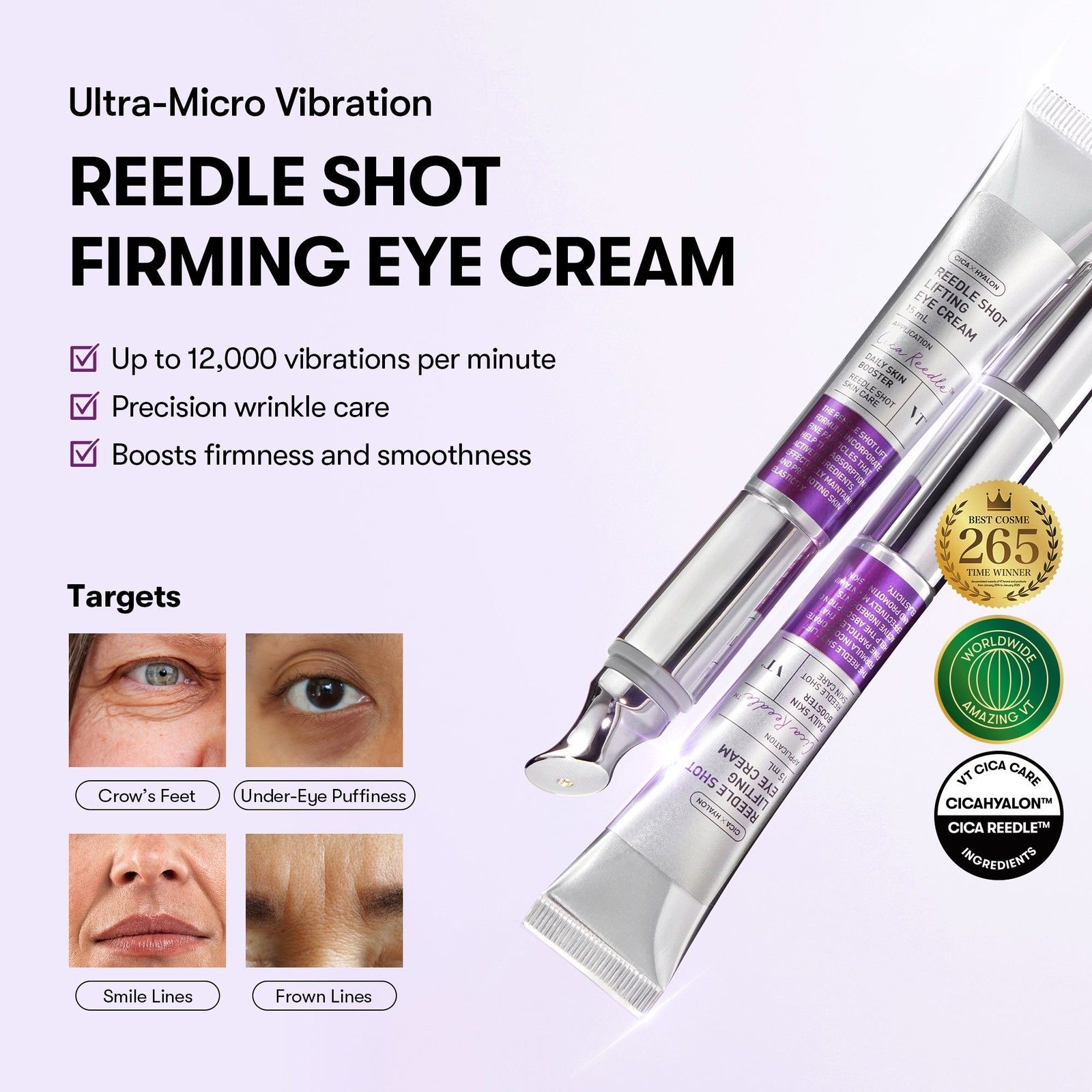 VT COSMETICS Reedle Shot Lifting Cream: tube, voordelen en doelgebieden.