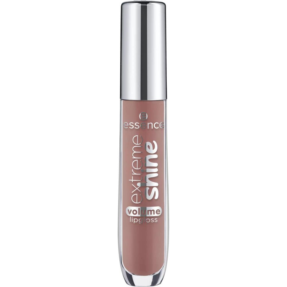 Lipglossflesje. Transparante houder met zilverkleurige dop. Opschrift: Extreme Shine Volume Lipgloss.