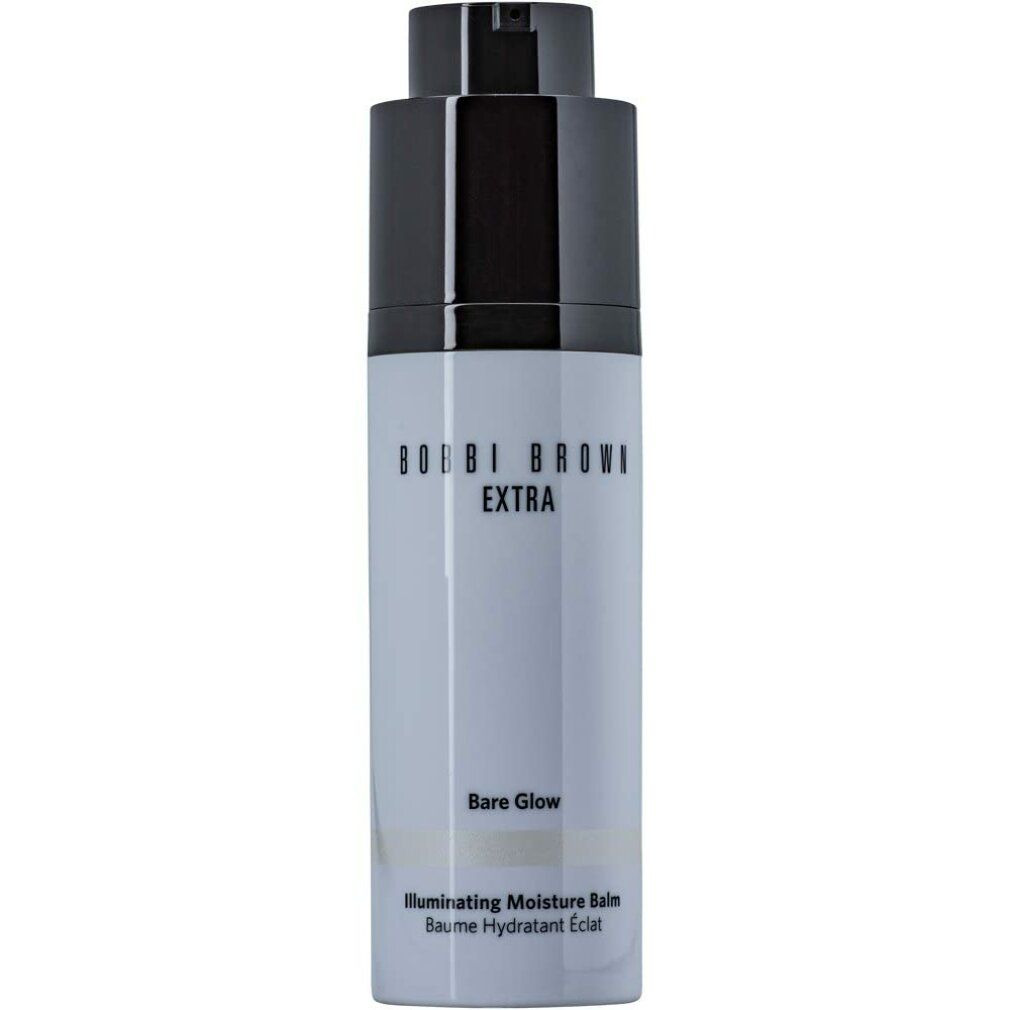 Cilindrische fles met zwarte dop. Opschrift: BOBBI BROWN EXTRA, Bare Glow, Illuminating Moisture Balm, Baume Hydratant Eclat.