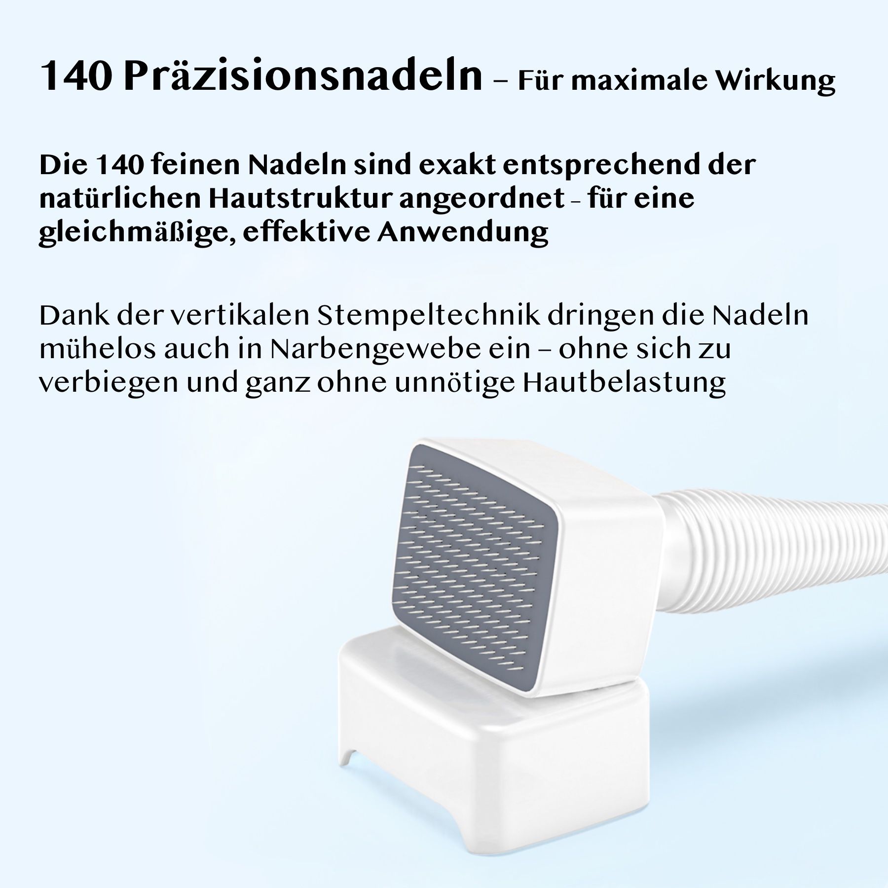 140 precisie naalden van een Derma Stamp, gerangschikt voor uniforme toepassing.
