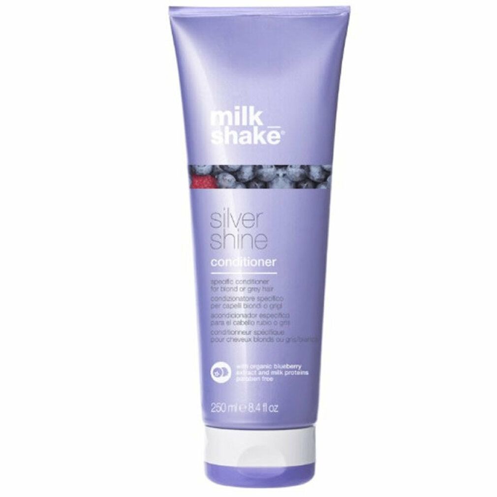 Milk Shake Silver Shine conditioner fles, 250 ml. Lila tube met witte en lila dop.