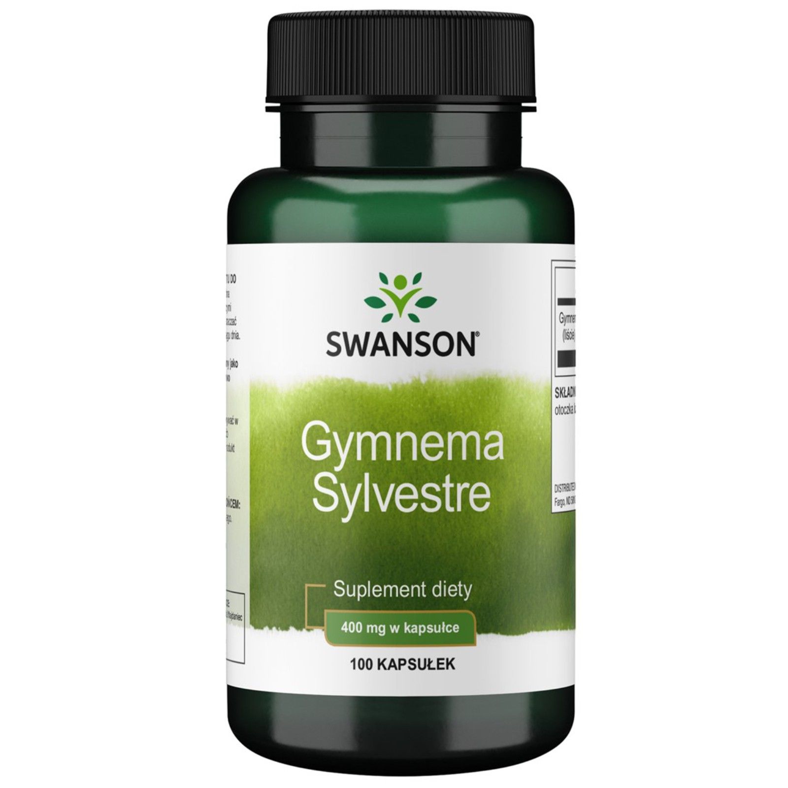 Bouteille verte Swanson Gymnema Sylvestre supplément alimentaire, 400 mg, 100 gélules.