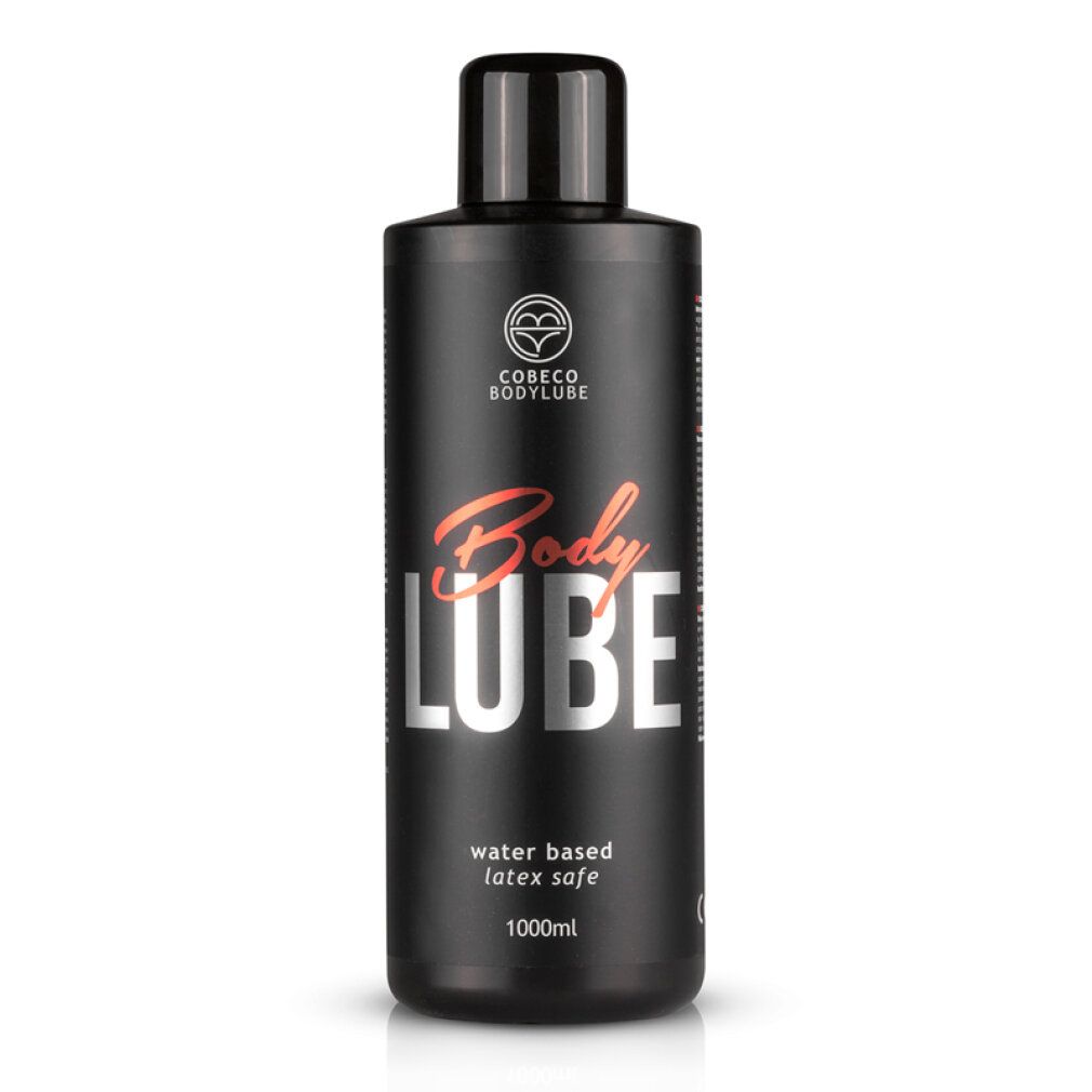 Bouteille noire de Cobeco Bodylube, 1000ml, à base d'eau, compatible latex.