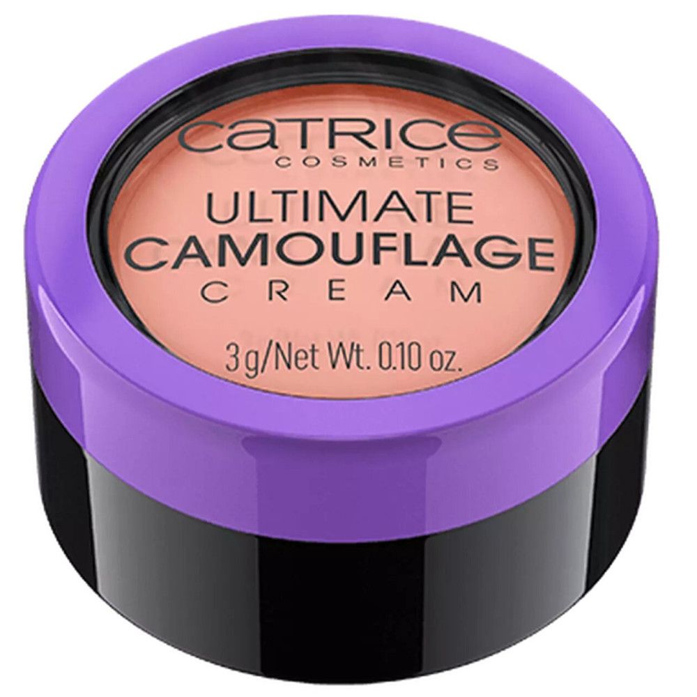 Catrice Ultimate Camouflage Cream en pot. Pot fermé avec texture crémeuse pêche. Couvercle violet avec nom du produit.