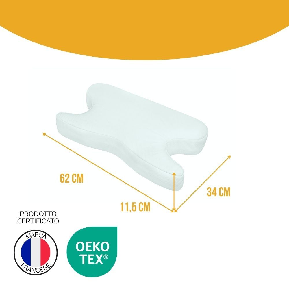 Wit vlindervormig kussen. Afmetingen: 62x34x11,5 cm. Oeko-Tex-certificering. Italiaans merk.