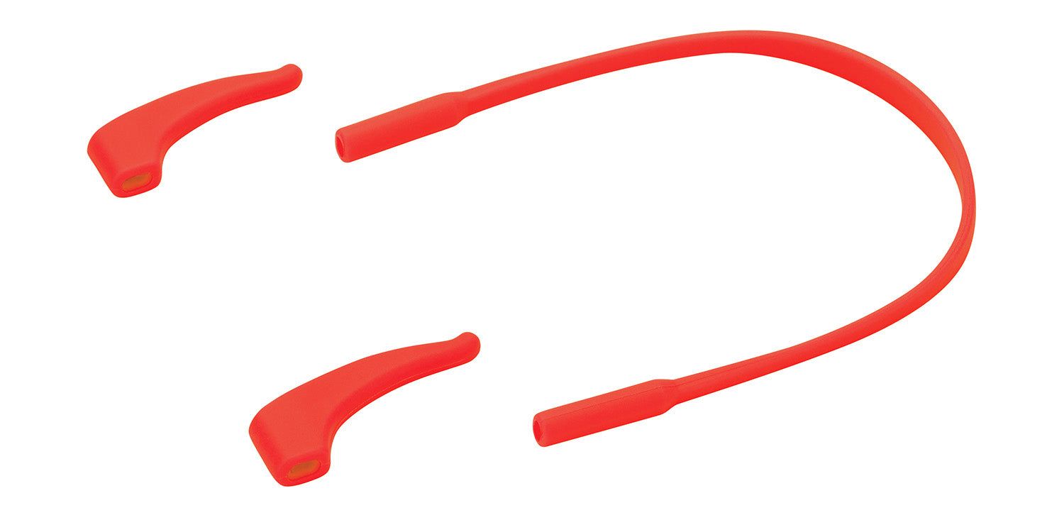 Cordon de lunettes rouge et deux embouts de branches rouges. Accessoires de lunettes.
