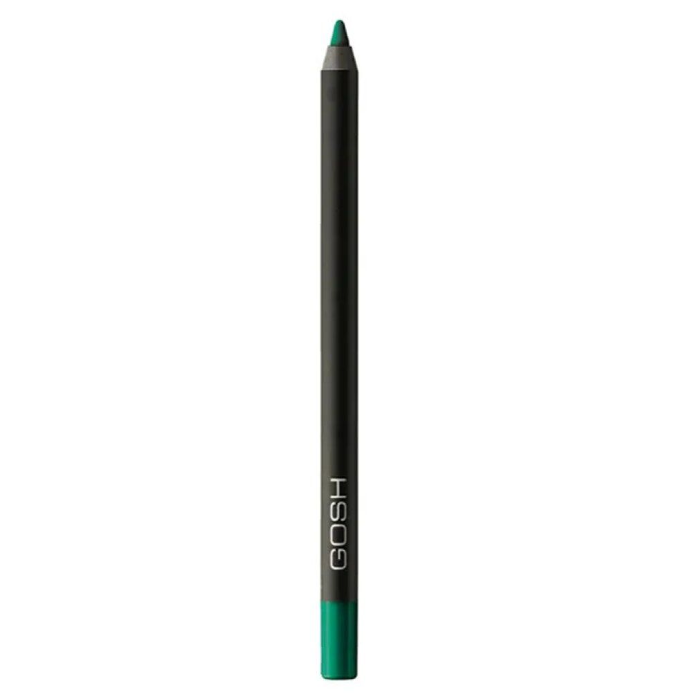 Groene Gosh Velvet Touch eyeliner. Zwarte potlood met groen uiteinde. Gosh-logo op het potlood.