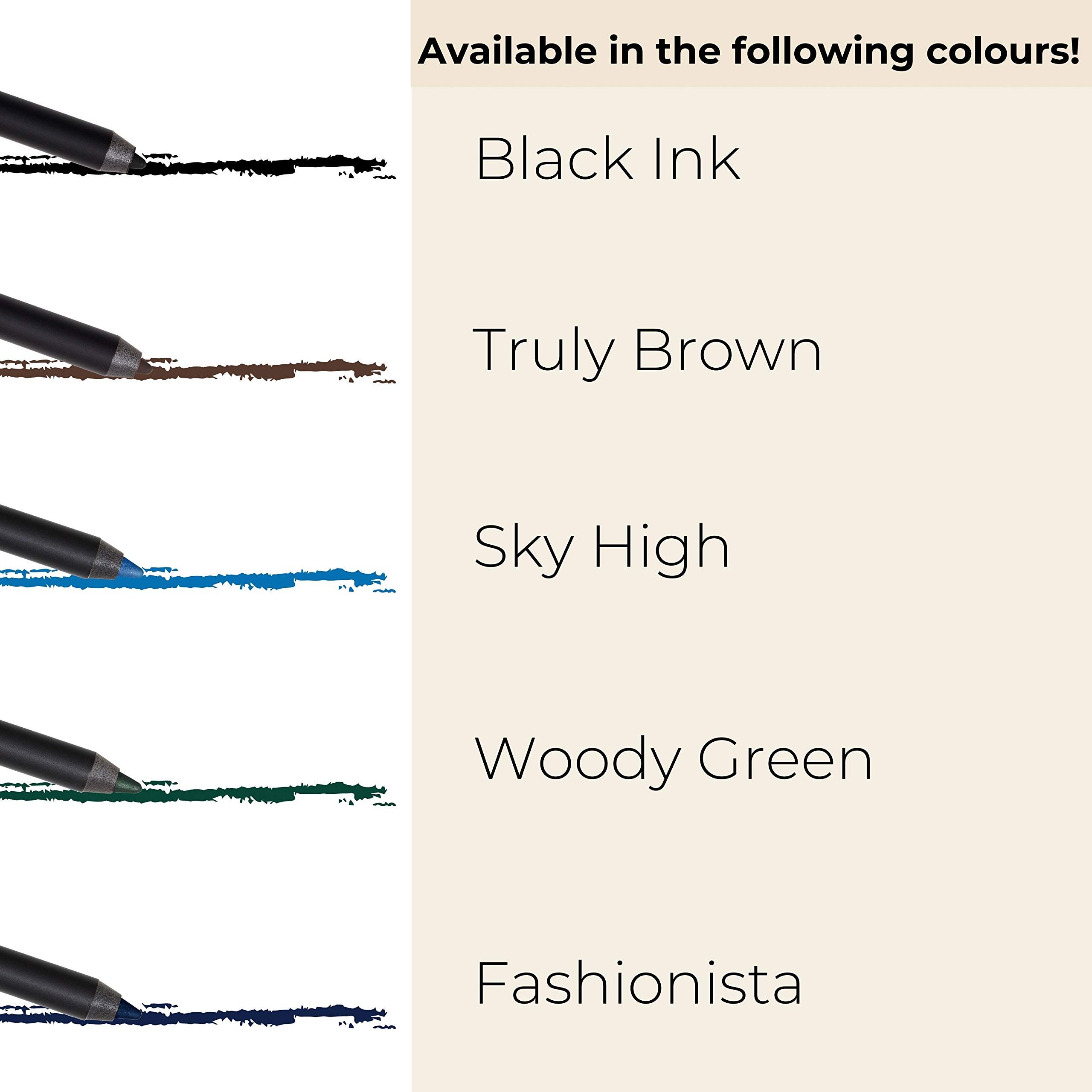 Kleuren van de Gosh Velvet Touch Eyeliner: zwart, bruin, blauw, groen, donkerblauw. Tekst: Verkrijgbaar in de volgende kleuren!