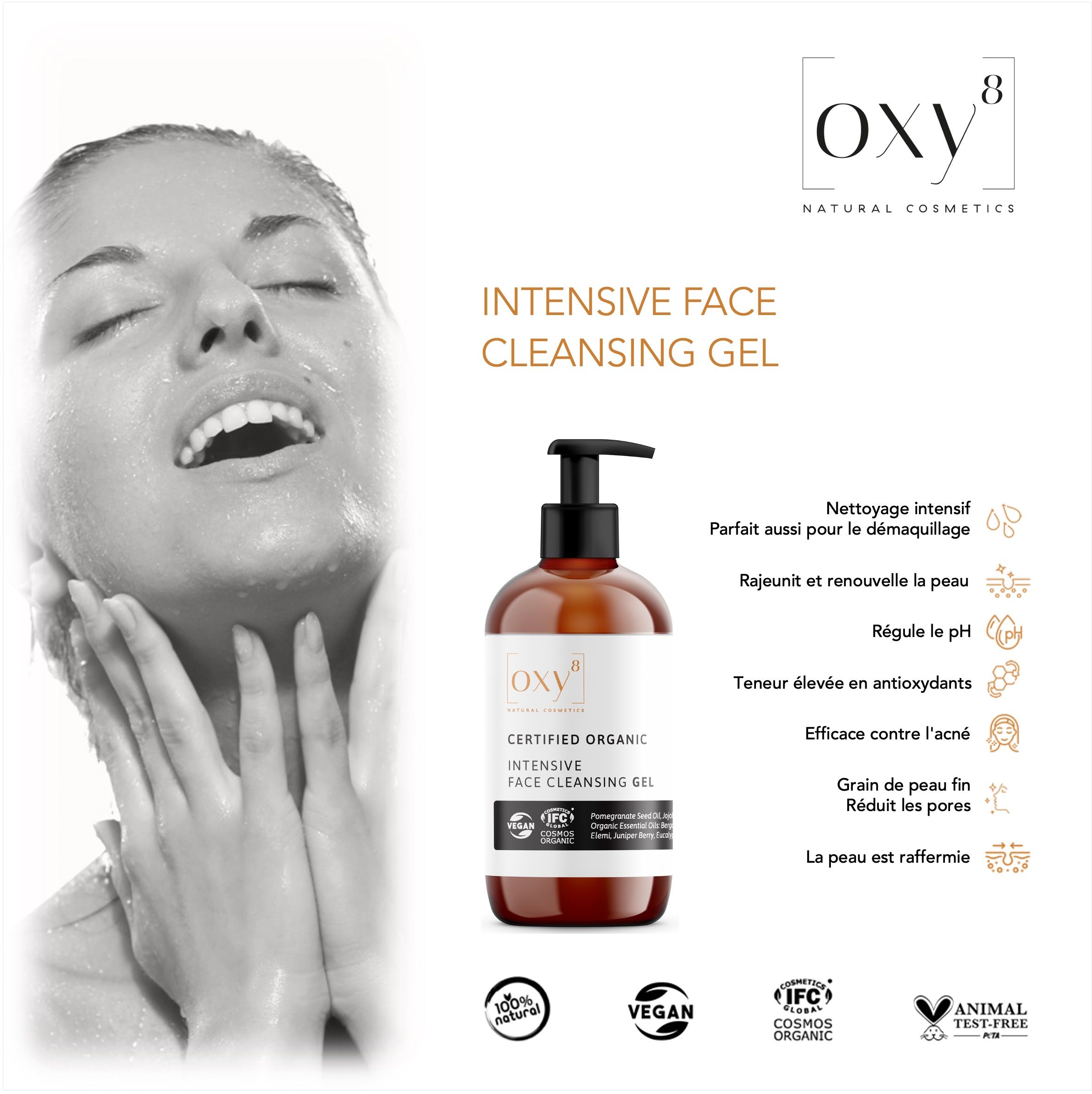 oxy8 Natural Cosmetics INTENSIVE FACE CLEANSING GEL – Gel nettoyant intensif