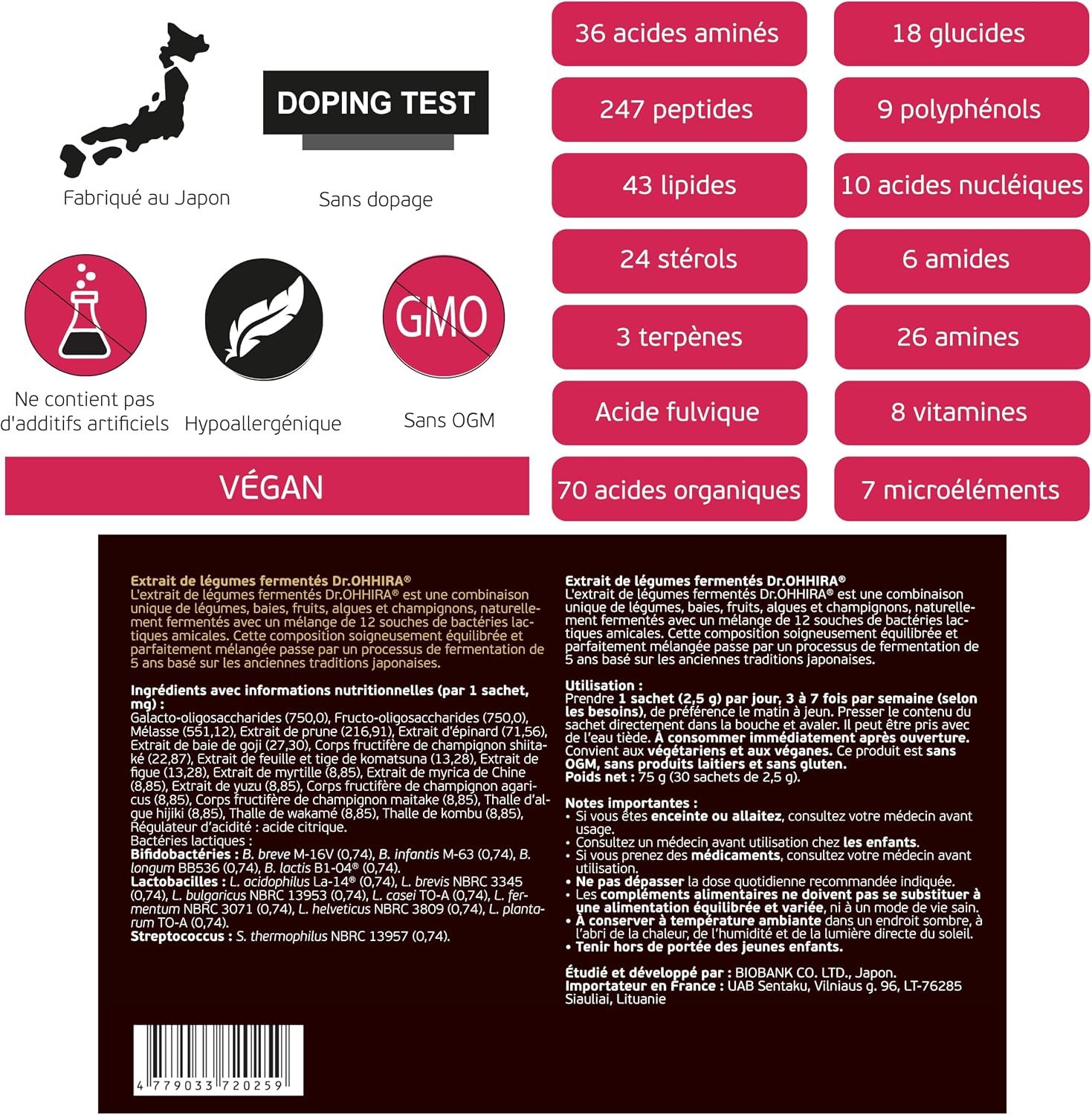 Label Doping Test, fabriqué au Japon, sans dopage.