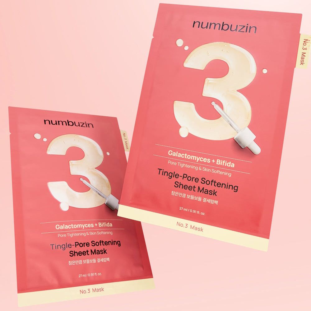 Deux masques tissu NUMBUZIN No.3 Tingle-Pore avec Galactomyces + Bifida pour affiner les pores.