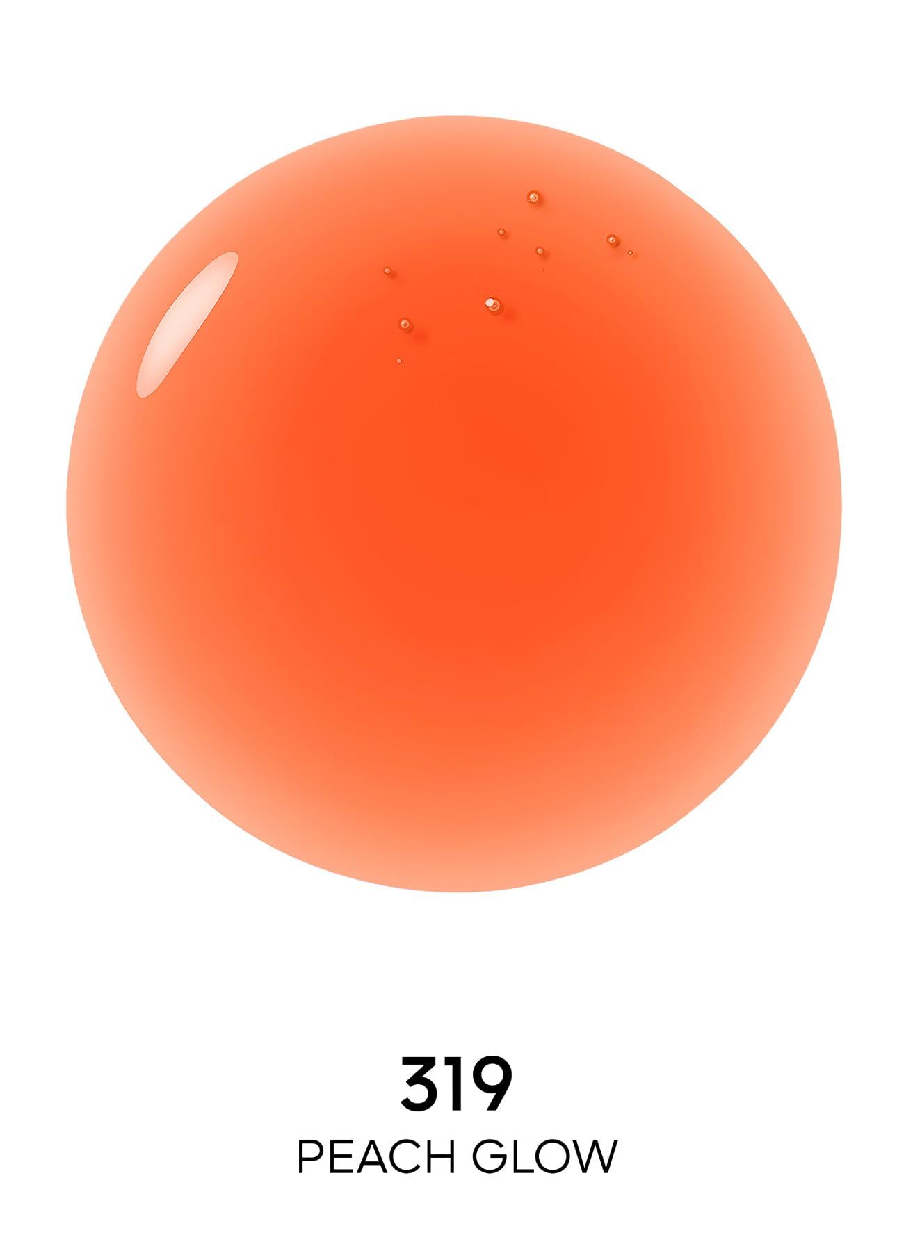 Tache de couleur orange avec l'inscription "319 PEACH GLOW".