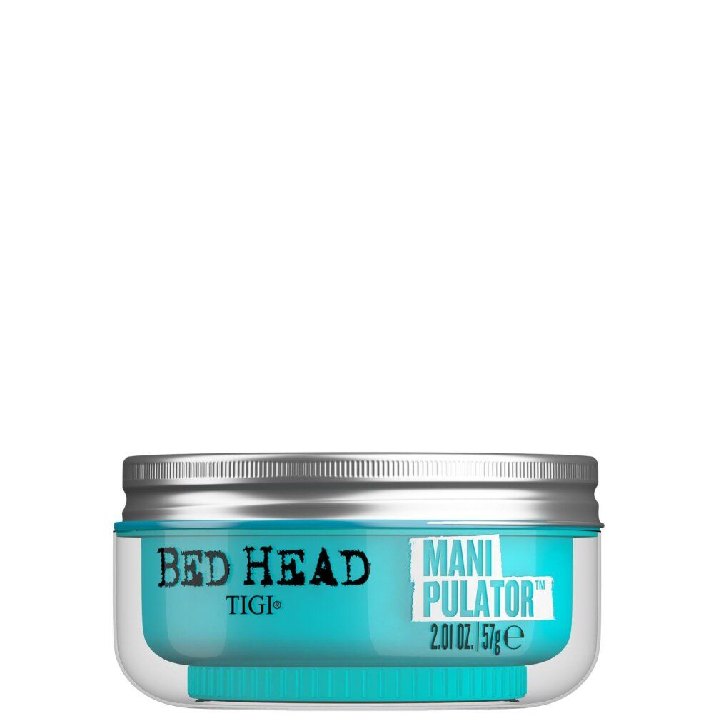 Tigi Bed Head Manipulator Matte Paste. Pot avec contenu bleu, couvercle argenté. Texte: Manipulator.