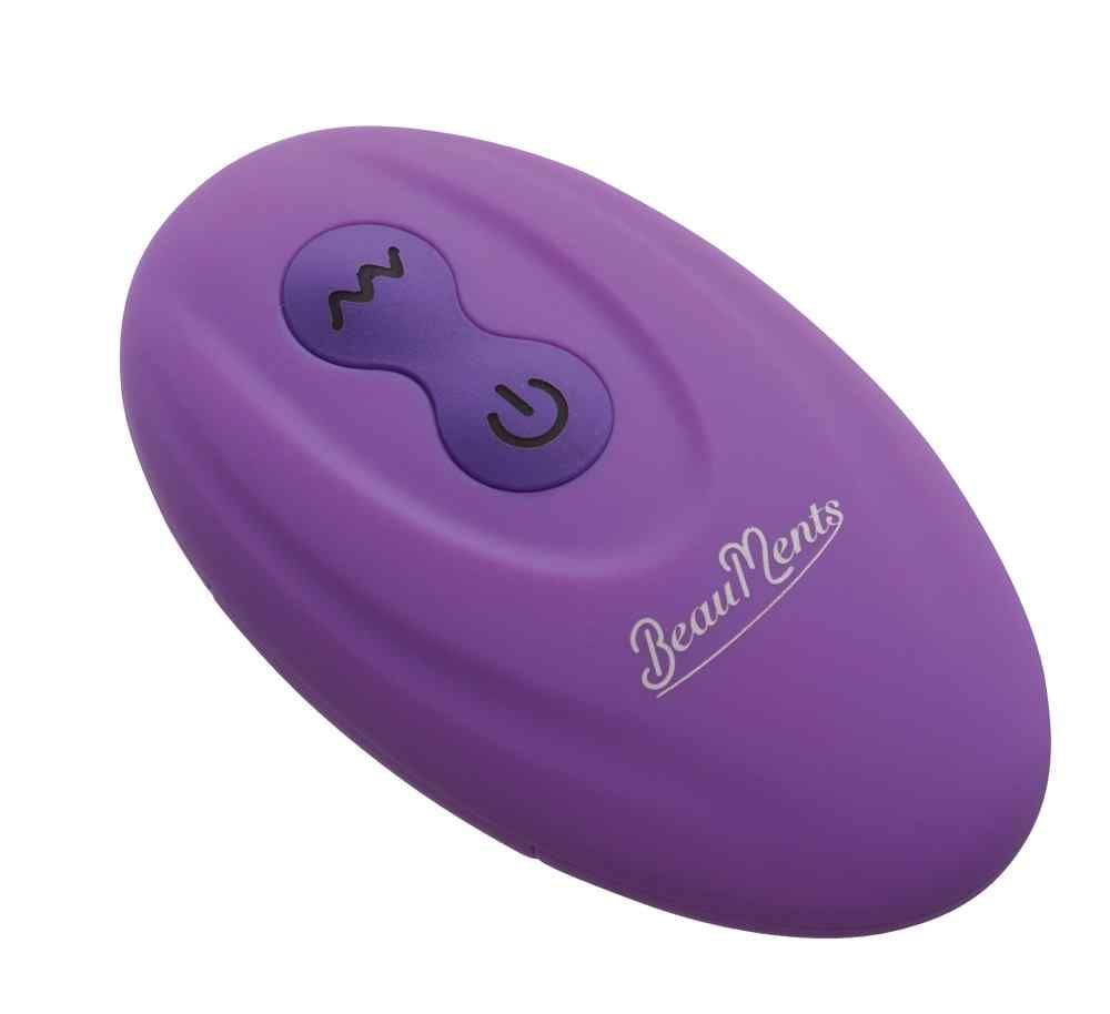 Télécommande violette avec deux boutons et le texte BeauMents.