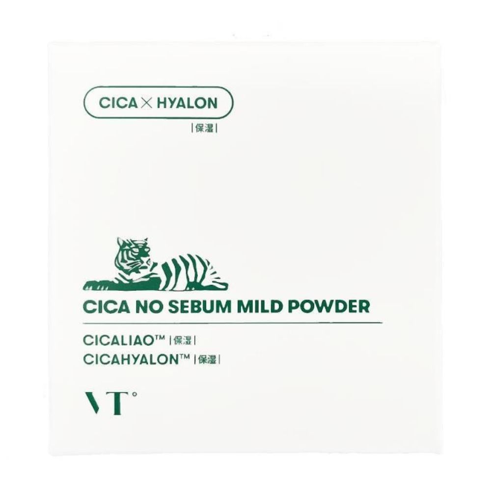 Emballage VT Cosmetics Cica No Sebum Mild Powder avec logo tigre.