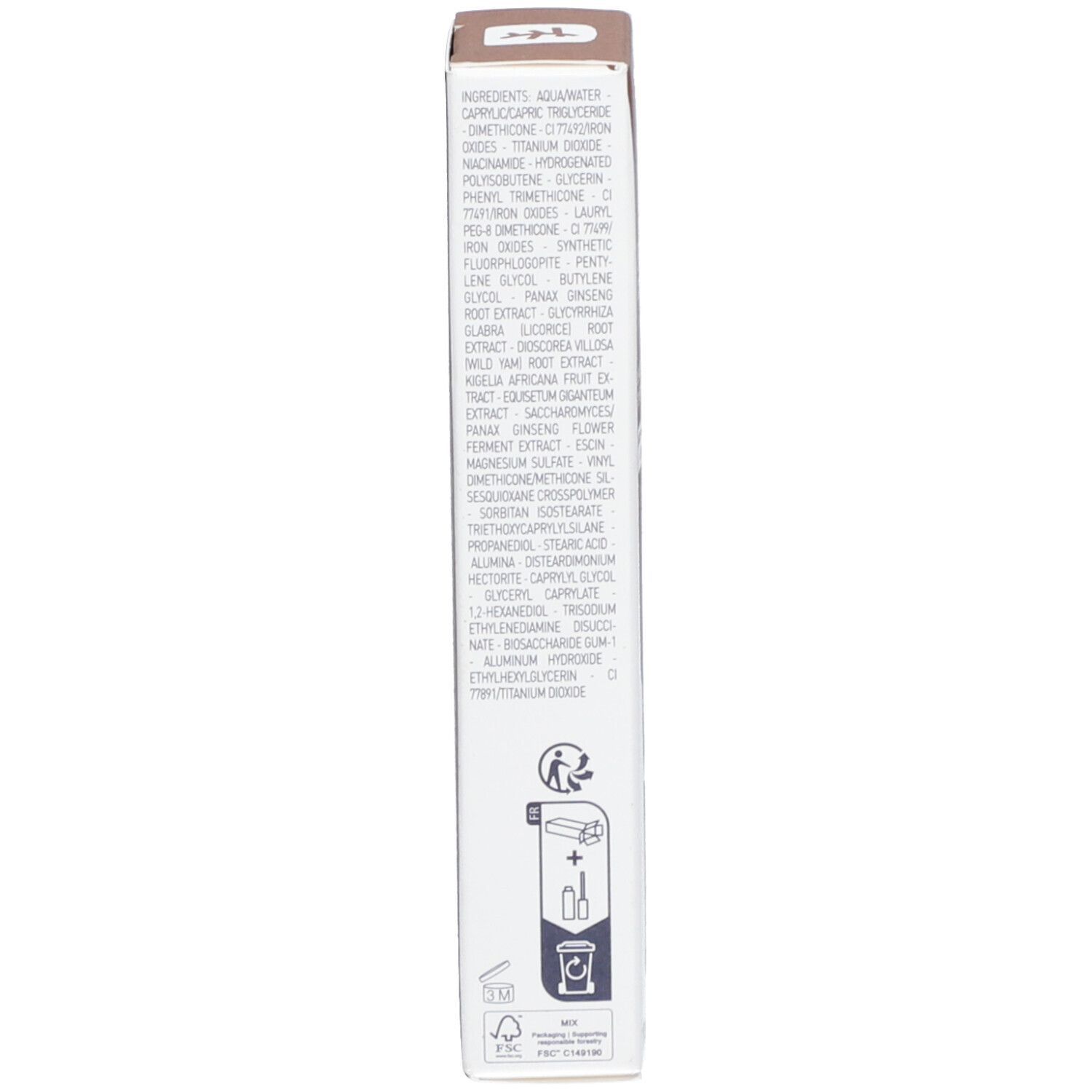 Dos de l'emballage de SUPER BB CONCEALER CHOCOLAT. Texte : Ingrédients, instructions d'utilisation, informations du fabricant.
