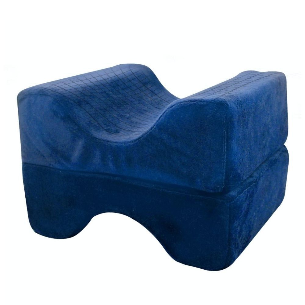Coussin genou bleu. Forme ergonomique. En tissu doux.