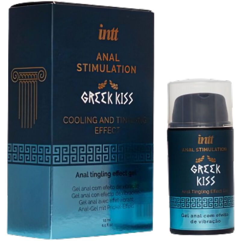 Emballage et flacon du gel INTT Greek Kiss Anal Stimulation, 15ml.