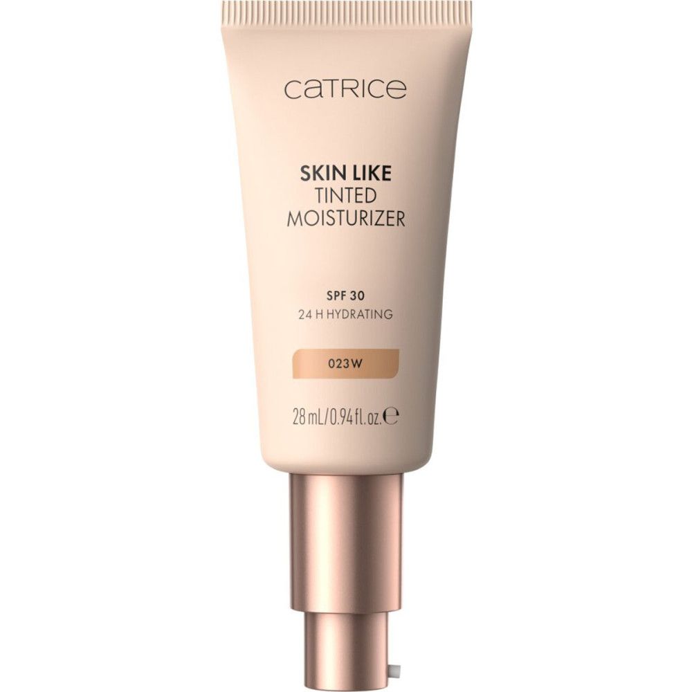 Catrice Skin Like Tinted Moisturizer tube. Beige tube met productinformatie. Tint 023W. 28 ml.