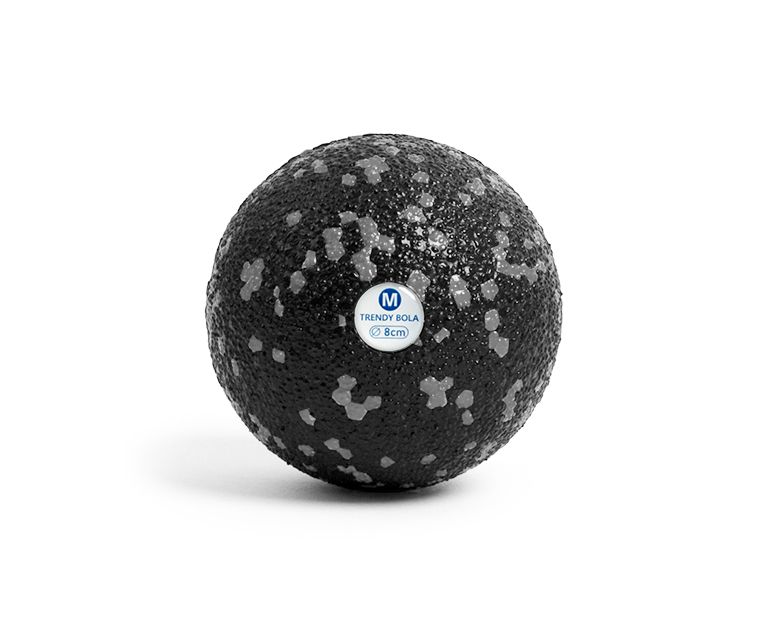 Balle de fascia noire avec des points blancs. Autocollant avec indication de taille. Trendy Bola. Diamètre 8cm.