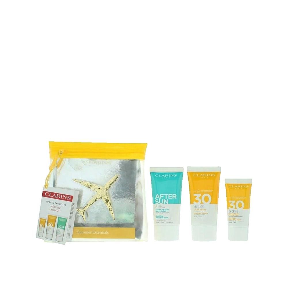 Set zonnecrème en after-sun lotion in tubes. Transparante tas met rits.